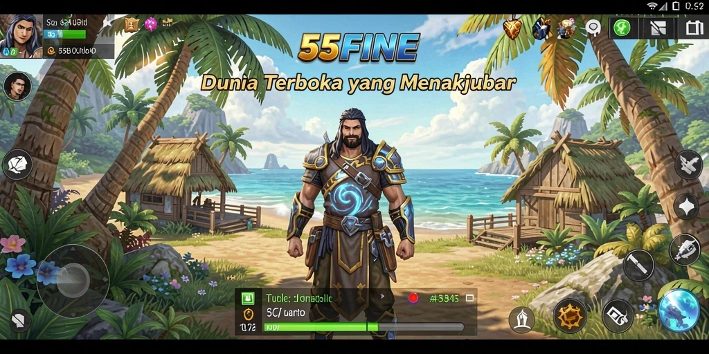 Tampilan gameplay 55FIVE dengan pemandangan dunia terbuka yang luas.