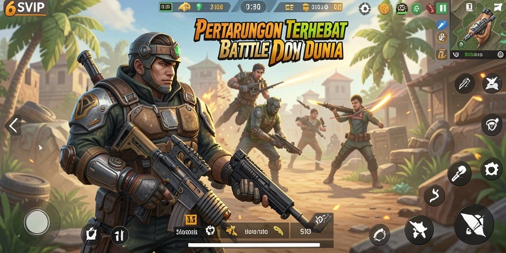 Gameplay 6SVIP dengan pertempuran Battle Royale yang mendebarkan.