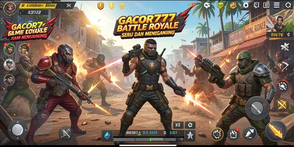 Tampilan menegangkan dari gameplay GACOR777 dalam pertarungan Battle Royale.