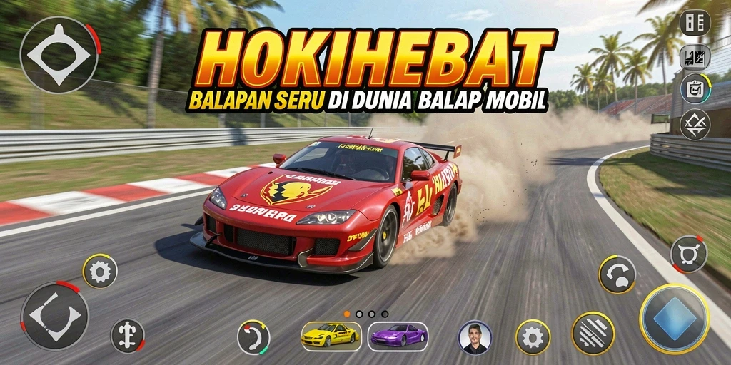 Tangkapan layar gameplay HOKIHEBAT dengan aksi balapan yang seru.