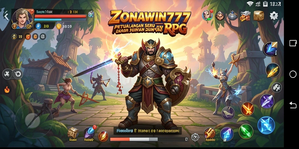 Screenshot ZONAWIN777 menampilkan battle seru dengan karakter dan lingkungan RPG.
